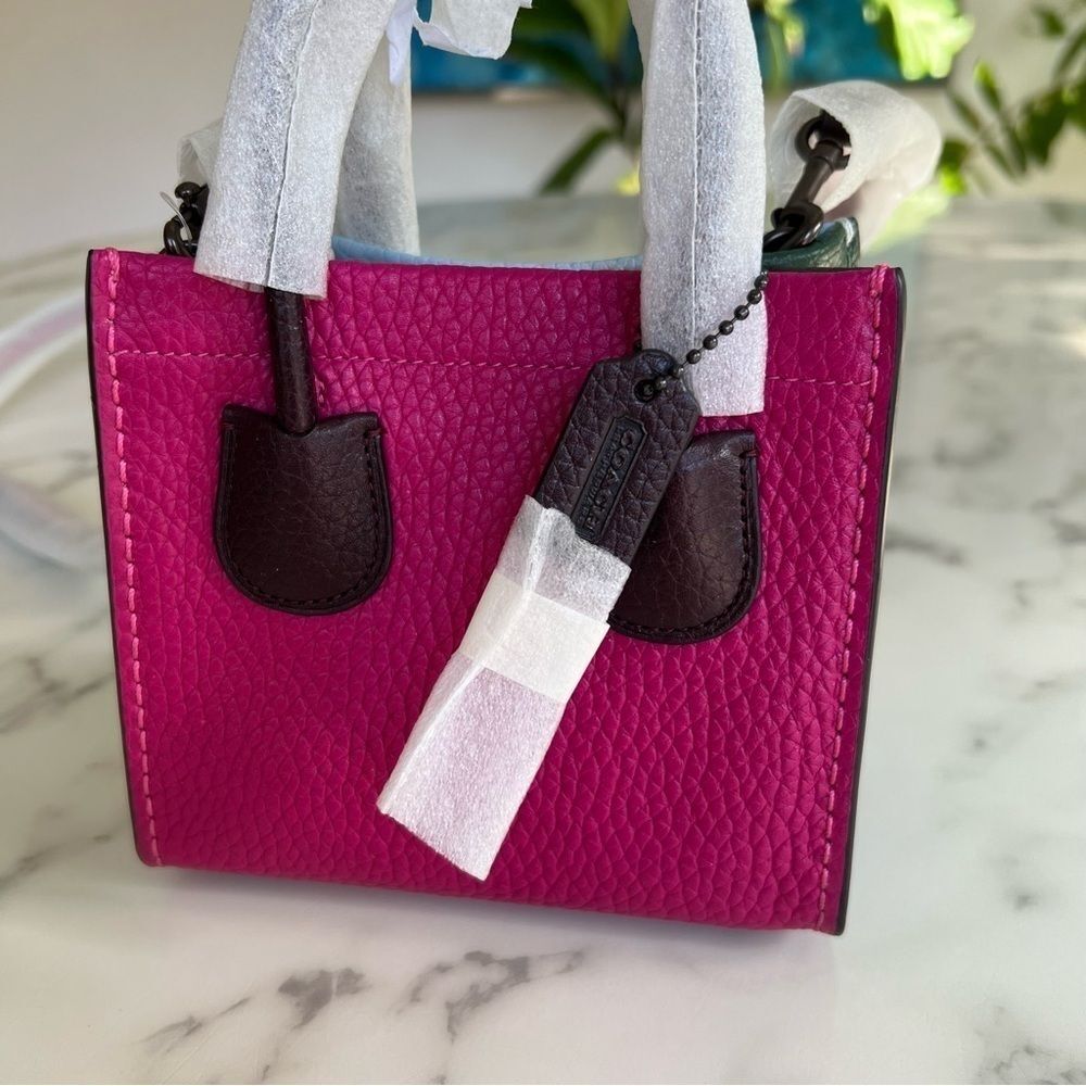 NWT COACH Cashin Carry Tote 14 Colorblock Cerise Pink Blue Green Leather Bag 746 - Picture 9 of 14